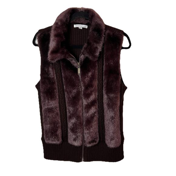 Mercer Street Studio Brown Full Zip Faux Fur Vest SZ L - Picture 1 of 5